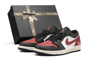 Jordan Air 1 устойчивые к истиранию низкие баскетбольные кроссовки Unisex красный черный