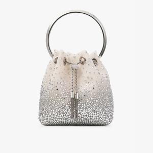 Сумка-Ведро Bon Bon из сетчатой ткани, украшенная кристаллами Jimmy Choo, белый