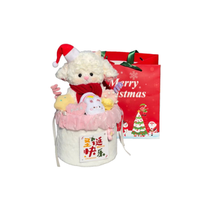 Очаровательная плюшевая кукла ягнёнок в обнимку с букетом в ведёрке высота 38см GUAIGUAIXIONG, doll lamb hugging bucket[christmas set]