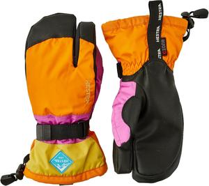 Перчатки Hestra Gauntlet CZone Junior (для детей 4-13 лет) | Водонепроницаемые, утепленные трехпалые детские зимние перчатки для катания на лыжах и игр в снегу, Orange Multi