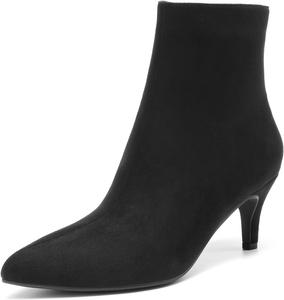 Женские ботильоны DREAM PAIRS с каблуком типа «kitten», заостренным носком, боковой молнией, осенние, кожаные, ботильоны для работы в офисе, Schwarzes Veloursleder