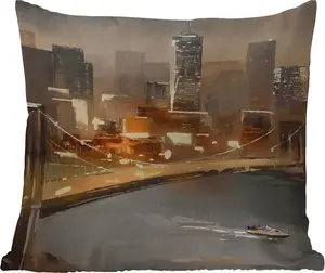 Подушка для улицы - Живопись - Масло - Горизонт - Город - Вода - 60x60 см - Устойчива к атмосферным воздействиям - Подушка для отдыха - Декор - Подушка для сна MuchoWow