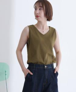 Майка с V-образным вырезом и вафельной текстурой Pourvous, цвет Khaki