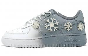 Nike Air Force 1 Snowy Sky Voyage Кожаные устойчивые к истиранию и скольжению низкие кроссовки для скейтбординга Unisex бело-серые