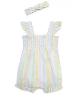 Комплект для девочек из 2 предметов: комбинезон Candy Stripe с пузырьками и повязка на голову Little Me, белый