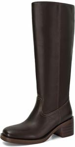 Женские высокие сапоги до колена из банановой кожи с квадратным носком, удобные сапоги для кампуса, с высоким каблуком, для верховой езды, широкие голенища, длинные высокие сапоги ZJGZF, Chocolate