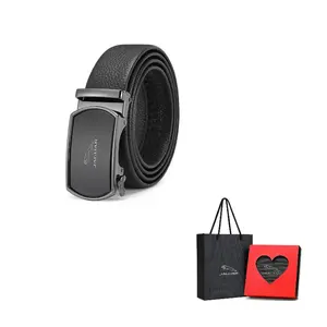 JAGUAR Мужской кожаный ремень из коровьей кожи черный шириной 3.55 см, Black