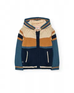 Детская трикотажная куртка с капюшоном и карманами Boboli, темно-синий