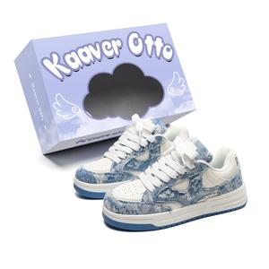 KAAVER OTTO Стильные низкие нишевые скейтбордские кроссовки унисекс бело-голубые [Премиум улучшенные — более комфортные и долговечные]