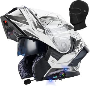 Шлем мотокроссовый Guenzo Bluetooth, черный / белый