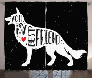Штора ABAKUHAUS Best Friend в деревенском стиле, немецкая овчарка, универсальная, ленточная штора для гостиной с петлями и крючками, 280 x 245 см, ярко-белый Abakuhaus