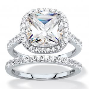 Комплект из двух предметов для свадьбы с платиновым покрытием из стерлингового серебра с фианитами 3,49 TCW Palm Beach Jewelry, белый