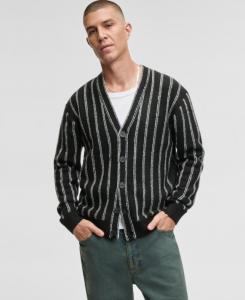 Мужской спортивный кардиган свободного кроя в полоску, эксклюзивно представлен в Macy's Mode of One, Deep Black