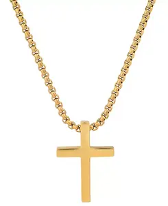 Мужское ожерелье с полированным крестом, 24 дюйма Steeltime, gold