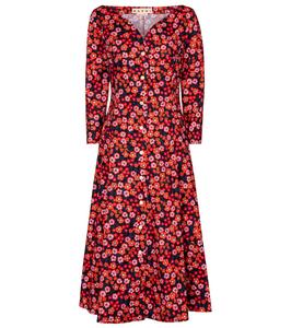 Платье миди из хлопка с цветочным принтом Marni, черный