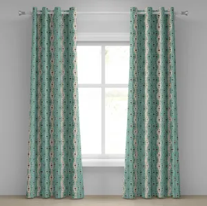 Бирюзовая штора на люверсах ABAKUHAUS, традиционный горошек с вертикальными линиями, абстрактная художественная декоративная двухпанельная штора, 280 см x 175 см, бирюзовый, коричневый, кремовый Abakuhaus