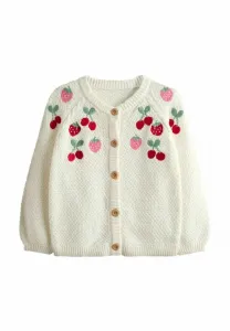 Кардиган прямого кроя с вышивкой в виде фруктов. Jojo Maman Bébé, Cream
