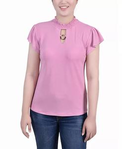 Топ с короткими рукавами-крылышками и воротником-стойкой Petite Size NY Collection, черный