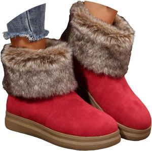 Женские зимние ботинки, утепленные мехом короткие ботильоны, искусственный мех, зимние ботинки для женщин, нескользящие, удобные, короткие пушистые ботинки Womenyiaor, A-Red