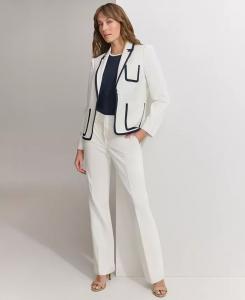 Женский блейзер на одной пуговице с контрастной отделкой, топ с короткими рукавами и контрастной отделкой и брюки-ботфорты Sutton Tommy Hilfiger, слоновая кость/кремовый