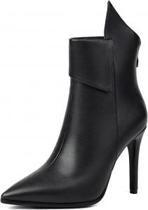 Женские кожаные ботильоны на высоком каблуке с застежкой-молнией сзади, острым носком, удобные для вечеринок, свиданий и ночных клубов NEJKG, Black