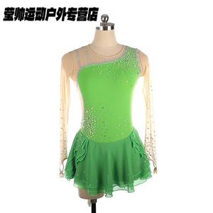 HEAD Фигурное катание костюм для выступлений платье детское девочек соревнования юбка с разноцветными стразами зеленый XS