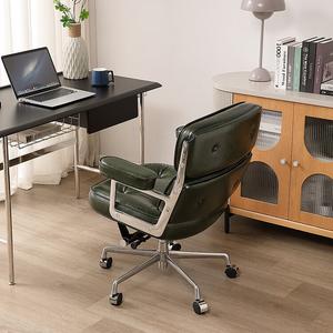 Кресло Xihao Robin, Alafu Ye, компьютерное офисное для дома, дизайнерское поворотное, из натуральной кожи Dark green oil wax top-grain leather, ножки silver