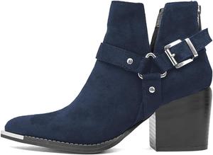 Женские ботильоны FYS с заостренным носком, на массивном каблуке средней высоты, с ремешком на щиколотке и молнией сзади, повседневная обувь для улицы, размеры 4-16 US, Blue