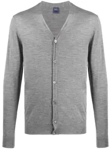 Кардиган в рубчик с V-образным вырезом Fedeli, серый
