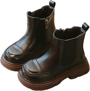 Детские модные ботильоны для девочек, сапожки из ПУ-кожи с боковой молнией, подошва с протектором, короткие ботинки, обувь для детей 2-11 лет Zzalalana, Black