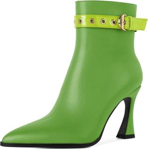 Женские ботильоны Zamikoo Stiletto, заостренный носок, осенние короткие каблуки, ремешок с пряжкой, боковая молния, каблук 3,5 дюйма, кожа, черный, размер US 10