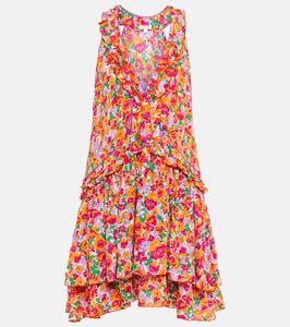 Мини-платье Mae с цветочным принтом и оборками Poupette St Barth, Orange Rose