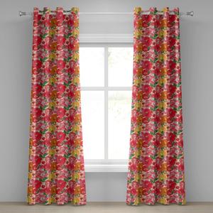 ABAKUHAUS Цветочная занавеска с люверсами, акварельный эффект, цветочная тема, красивые цветы и узоры из листьев, декоративные оконные шторы с 2 панелями, 280 см x 260 см, красный и оранжевый