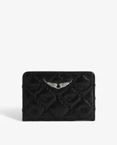 Женский кожаный кардхолдер ZV Pass Matelassé с монограммой, черный Zadig & Voltaire