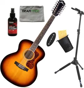 Гитара Guild F-2512E Deluxe 12-струнная акустическая электроакустическая с антикварным градиентным блеском, 200-миллиметровой арочной спинкой Deluxe, массивной дека Jumbo с подставкой, увлажнителем, полиролью и тряпкой