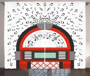 Штора ABAKUHAUS в деревенском стиле с рисунком из мультфильма, под старинную радиобудку, универсальная, для гостиной, с петлями и крючками, 280 x 245 см, черно-бело-красная Abakuhaus