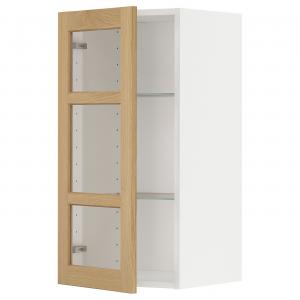 Настенный шкаф с полками и стеклянной дверцей, белый/дуб Форсбака, 40x80 см. IKEA Metod