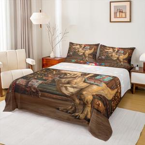 Erosebridal Комплект постельного белья с новогодним принтом динозавров и собак для детей, Brown Blue
