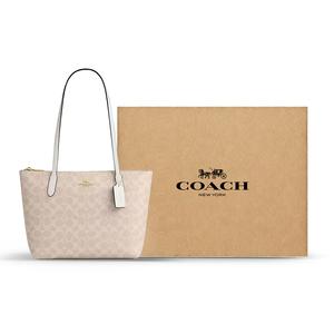COACH Сумка через плечо из холста с кожаными вставками малая женская бежевая, Gift Box Set (Basic Set+Yellow Box)