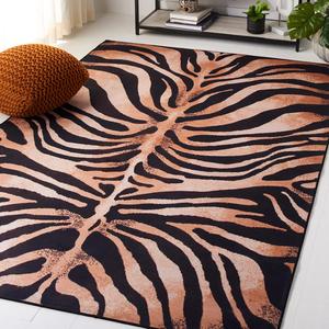 Ковер SAFAVIEH, 92 x 153 см, коллекции Faux Hide, моющийся, цвета light orange и black, нескользящий, с тигровым принтом, идеально для гостиной, кухни, прихожей, спальни (FAH547P)