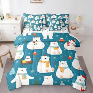 Erosebridal Полярный Медведь Комплект Постельного Белья Детский Белый Медведи Мультяшный Кавай Дикие Животные Снежинки Зимний, Teal