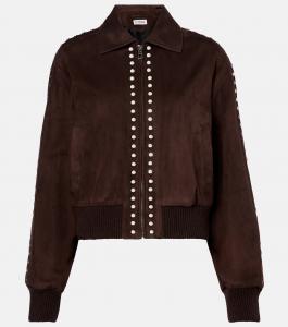 Замшевая куртка-бомбер с заклепками Loewe, темно-коричневый