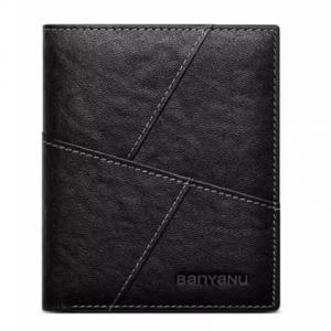 Banyanu Кожаный бумажник для карт мужской, Black-Vertical (Top Grain Cow Leather)