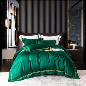 YUSIWOAL Комплект постельного белья однотонный сатин хлопок 600TC с вышитыми линиями Color 3