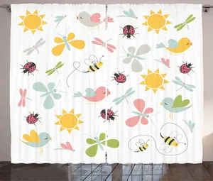 Штора в деревенском стиле Стрекоза от ABAKUHAUS, векторный рисунок с весенним рисунком, универсальная ленточная штора для гостиной с петлями и крючками, 280 x 225 см, разноцветная Abakuhaus