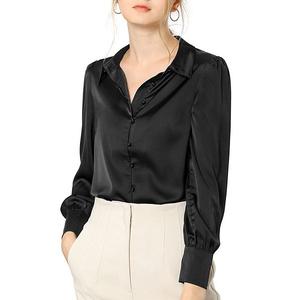Женская атласная блузка с длинными рукавами и воротником Inspire Chic, Black
