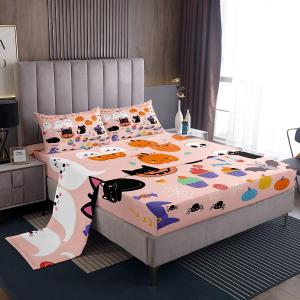 Erosebridal Комплект постельного белья Halloween с принтом милых привидений, черных кошек и тыкв, Multi 13