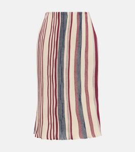 Полосатая миди-юбка из льна и хлопка Bottega Veneta, String/Merlot