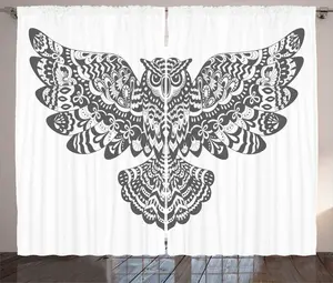 Штора ABAKUHAUS в деревенском стиле с принтом Сова, однотонная, с открытыми створками, универсальная, с петлями и крючками, для гостиной, 280 x 225 см, светло-серый с белым Abakuhaus