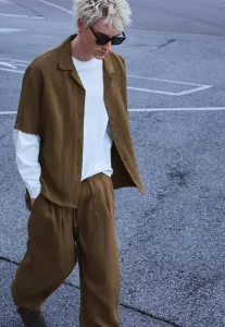 Свободная рубашка в деревенском стиле Bershka, Khaki